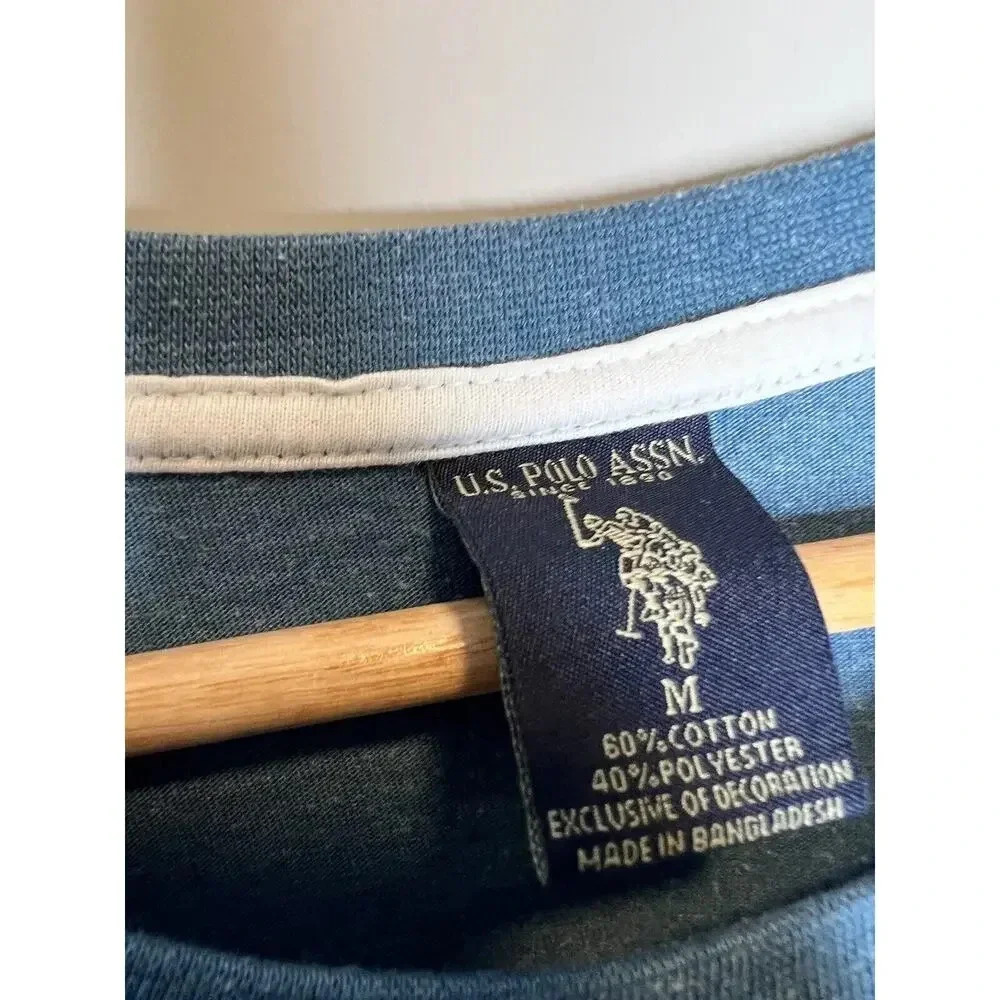 US Polo Assn Blue Long Sleeve T-Shirt White Embroidered Horse Logo Mens Medium - Picture 4 of 8